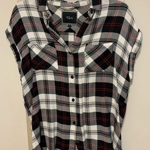 Rails black and white short sleeve flannel shirt